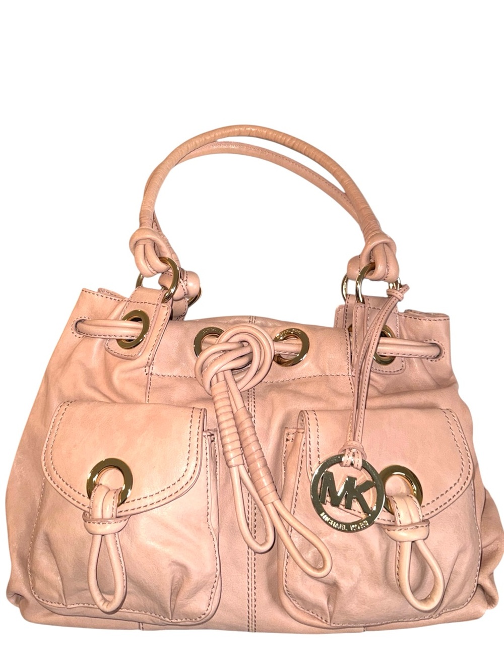 Michael Kors Blush Pink Leather Drawstring Satchel w/MK Charm - NWOT